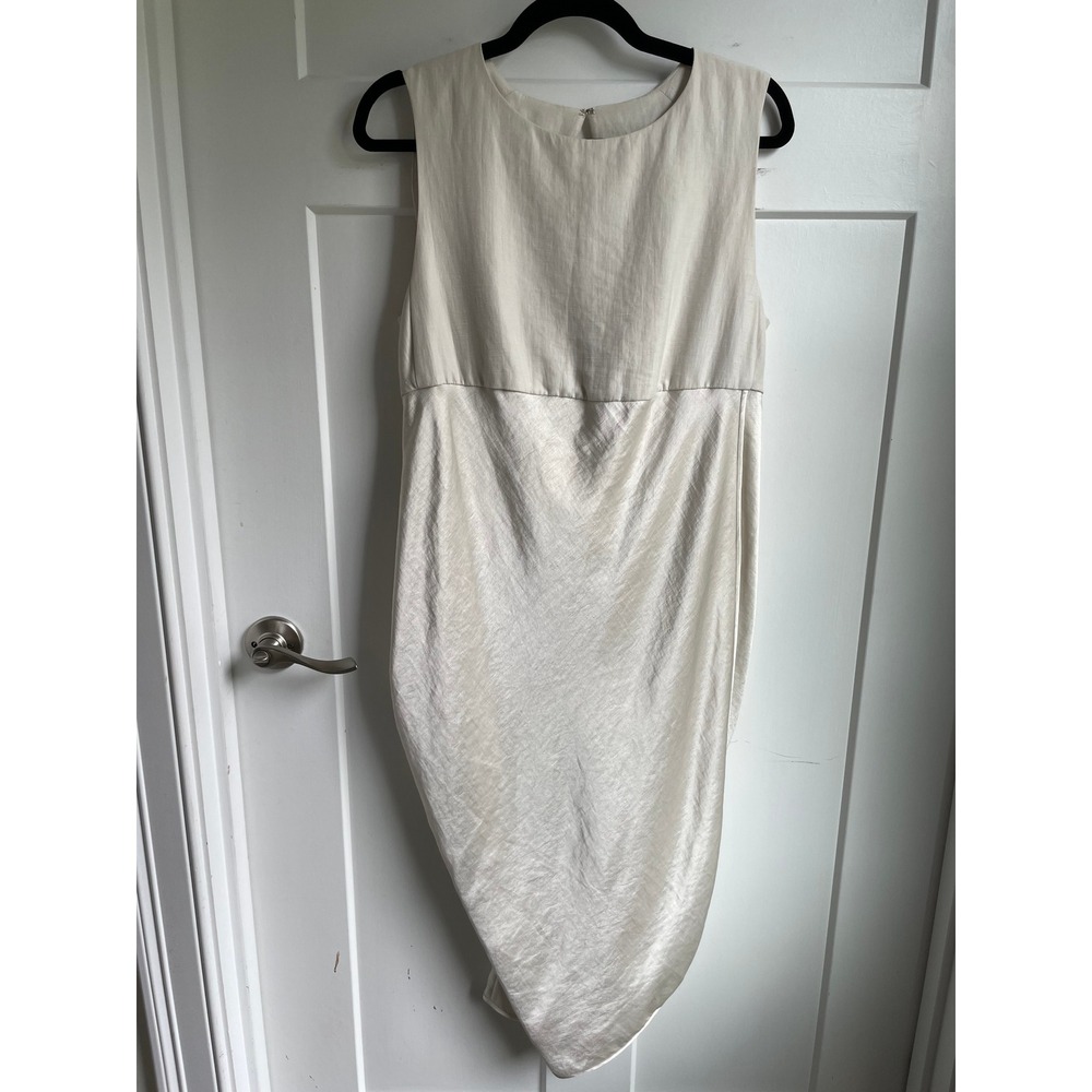 Zero + Maria Cornejo Cream Satin Drape Bridal LWD Asymmetric Tulip Midi Dressβ 8